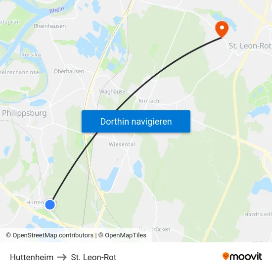 Huttenheim to St. Leon-Rot map