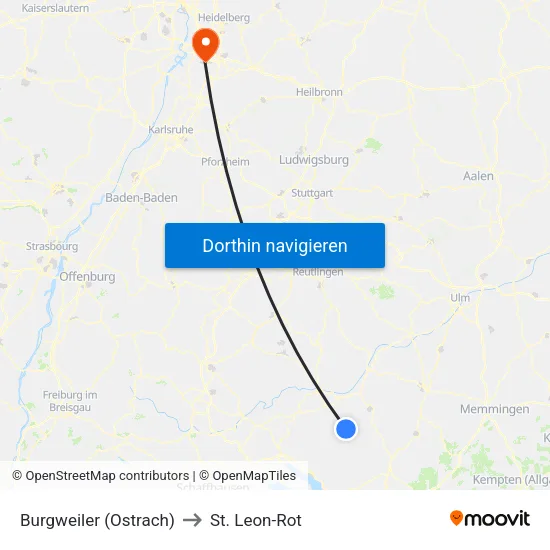 Burgweiler (Ostrach) to St. Leon-Rot map