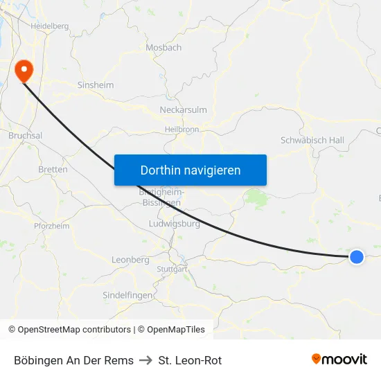Böbingen An Der Rems to St. Leon-Rot map