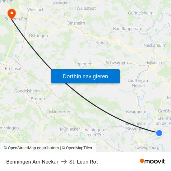 Benningen Am Neckar to St. Leon-Rot map