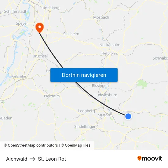 Aichwald to St. Leon-Rot map