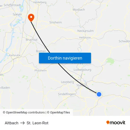Altbach to St. Leon-Rot map