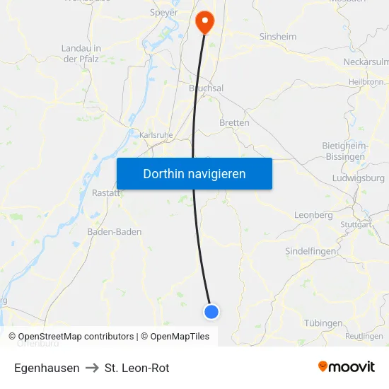 Egenhausen to St. Leon-Rot map