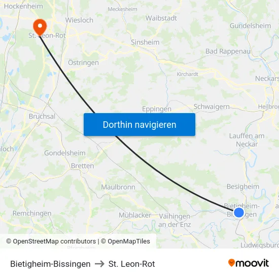 Bietigheim-Bissingen to St. Leon-Rot map