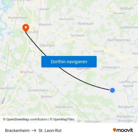 Brackenheim to St. Leon-Rot map
