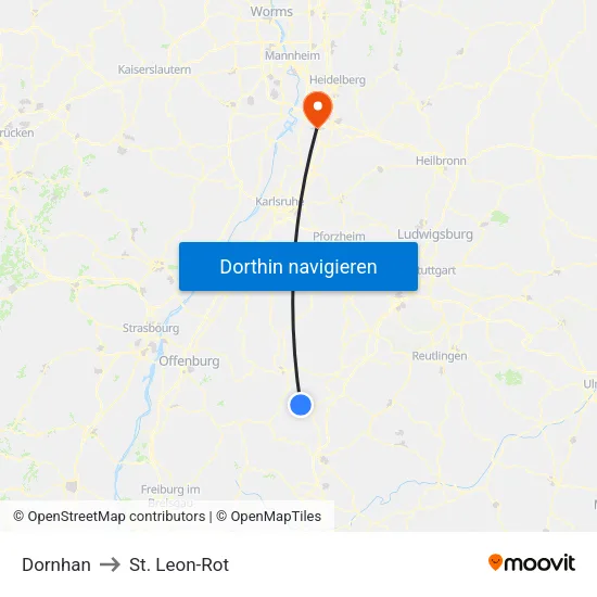 Dornhan to St. Leon-Rot map