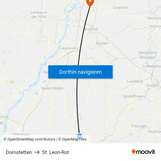 Dornstetten to St. Leon-Rot map