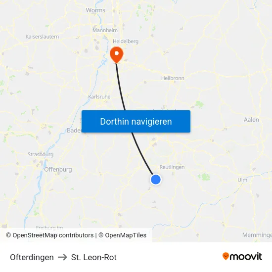 Ofterdingen to St. Leon-Rot map