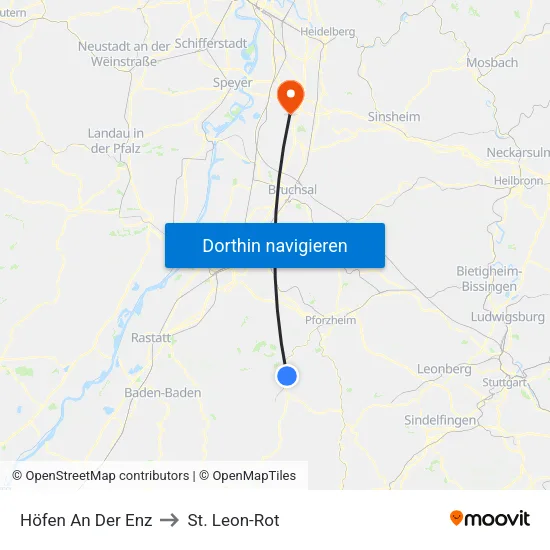 Höfen An Der Enz to St. Leon-Rot map