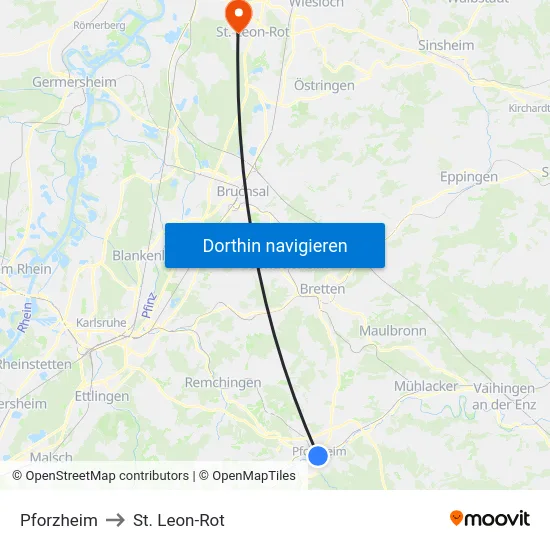 Pforzheim to St. Leon-Rot map