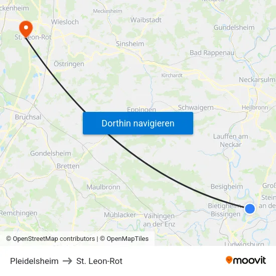 Pleidelsheim to St. Leon-Rot map