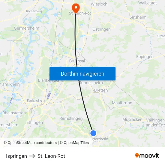 Ispringen to St. Leon-Rot map