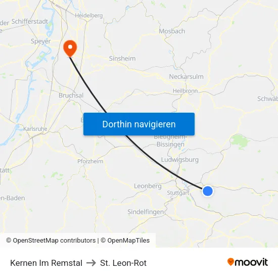 Kernen Im Remstal to St. Leon-Rot map