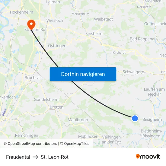 Freudental to St. Leon-Rot map