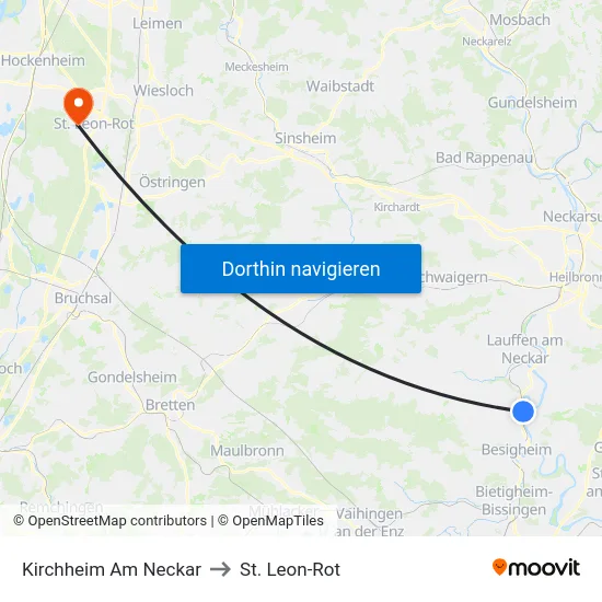 Kirchheim Am Neckar to St. Leon-Rot map