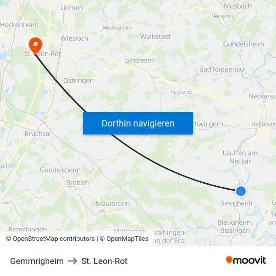 Gemmrigheim to St. Leon-Rot map