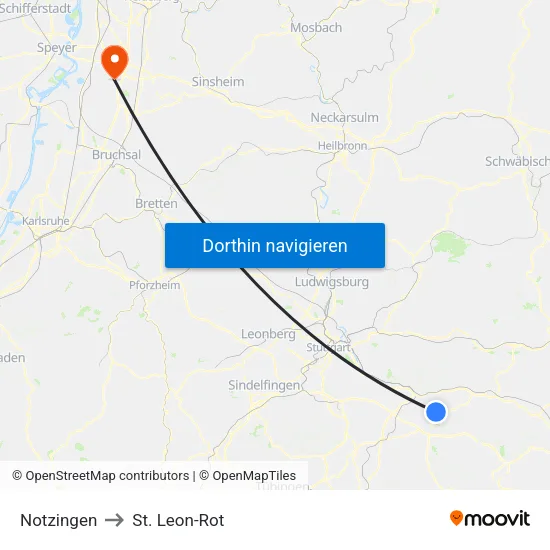Notzingen to St. Leon-Rot map