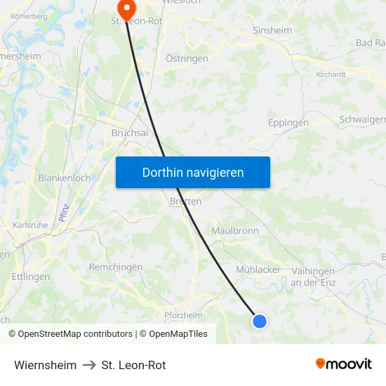 Wiernsheim to St. Leon-Rot map