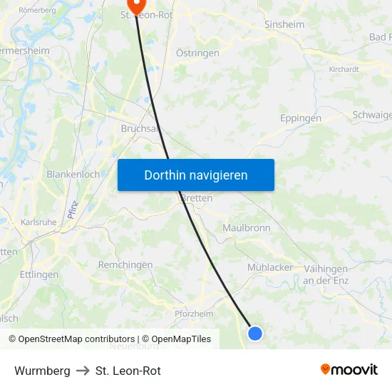 Wurmberg to St. Leon-Rot map