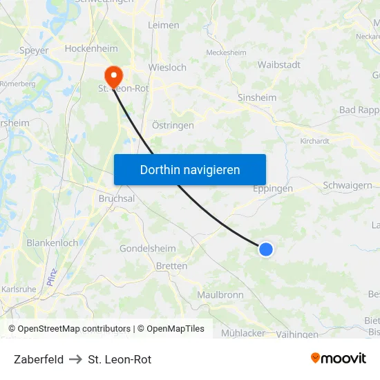 Zaberfeld to St. Leon-Rot map