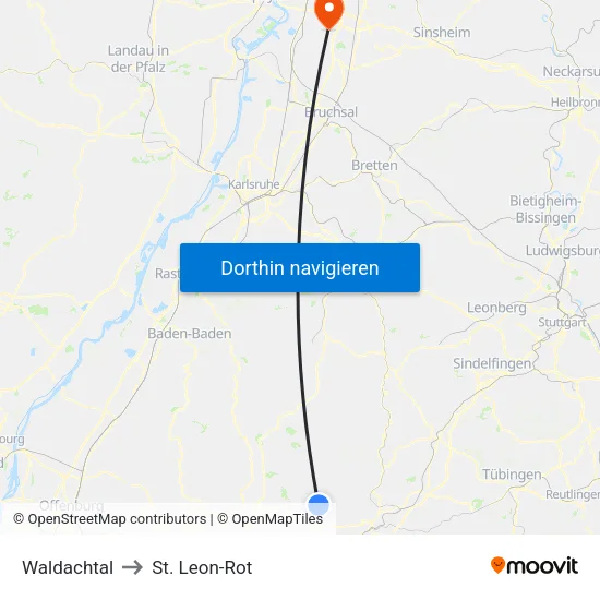 Waldachtal to St. Leon-Rot map