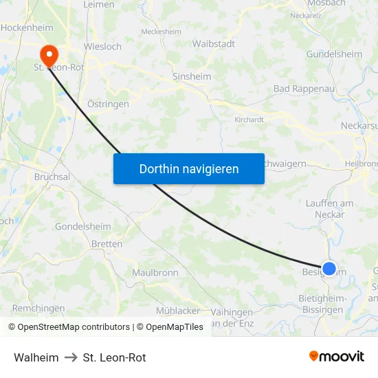 Walheim to St. Leon-Rot map