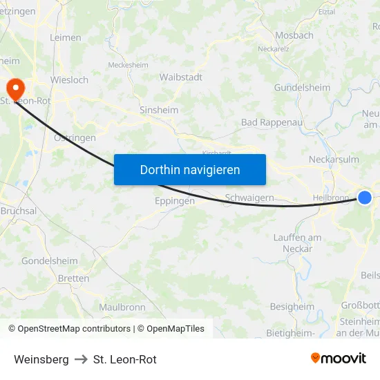 Weinsberg to St. Leon-Rot map