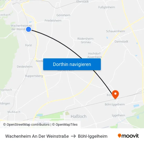 Wachenheim An Der Weinstraße to Böhl-Iggelheim map