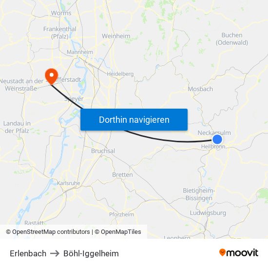 Erlenbach to Böhl-Iggelheim map