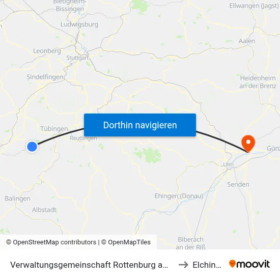 Verwaltungsgemeinschaft Rottenburg am Neckar to Elchingen map