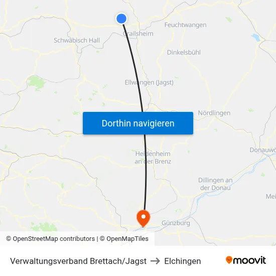 Verwaltungsverband Brettach/Jagst to Elchingen map