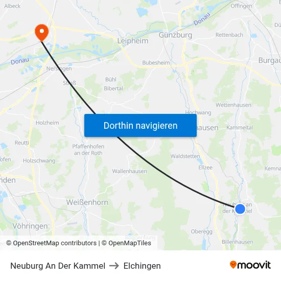 Neuburg An Der Kammel to Elchingen map