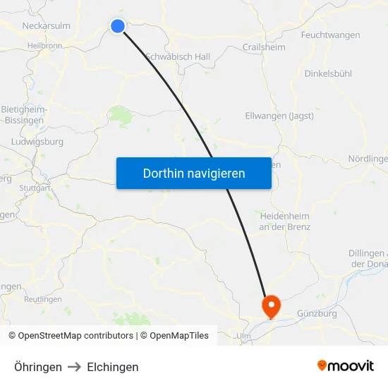 Öhringen to Elchingen map