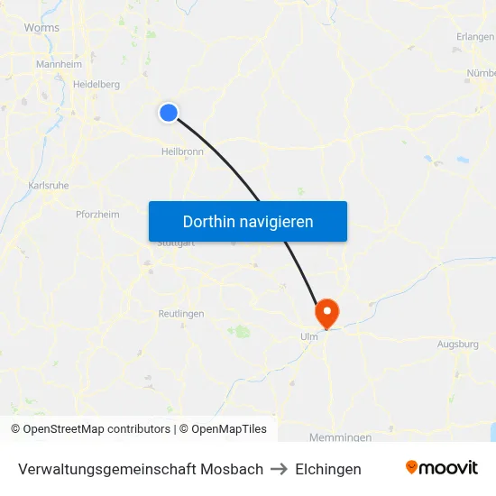 Verwaltungsgemeinschaft Mosbach to Elchingen map