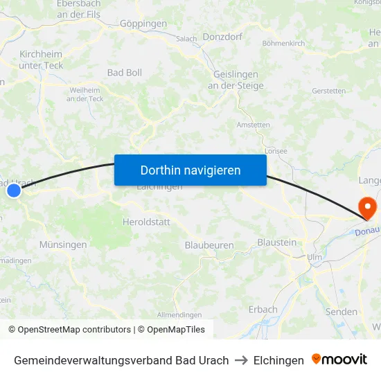 Gemeindeverwaltungsverband Bad Urach to Elchingen map