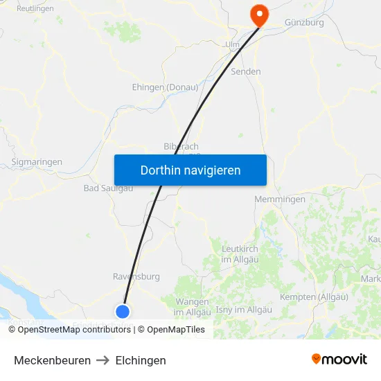 Meckenbeuren to Elchingen map