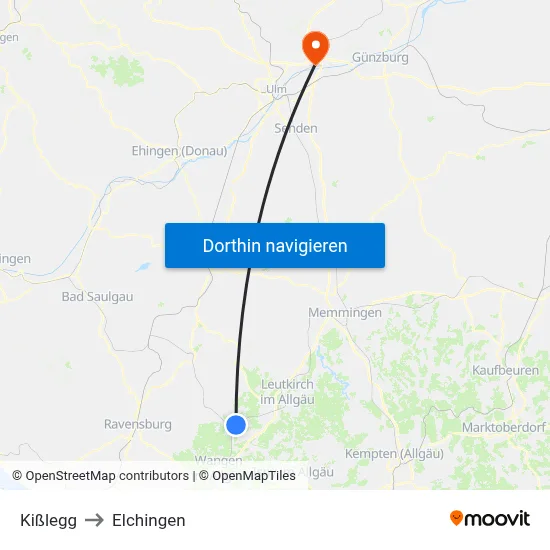 Kißlegg to Elchingen map