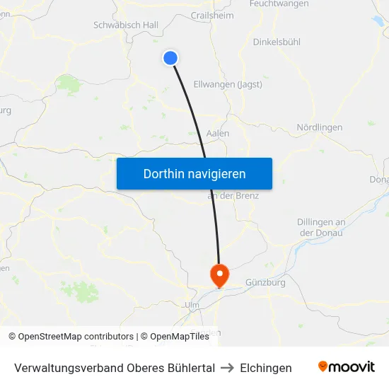 Verwaltungsverband Oberes Bühlertal to Elchingen map