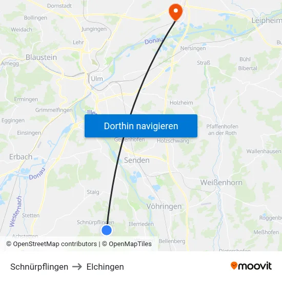 Schnürpflingen to Elchingen map
