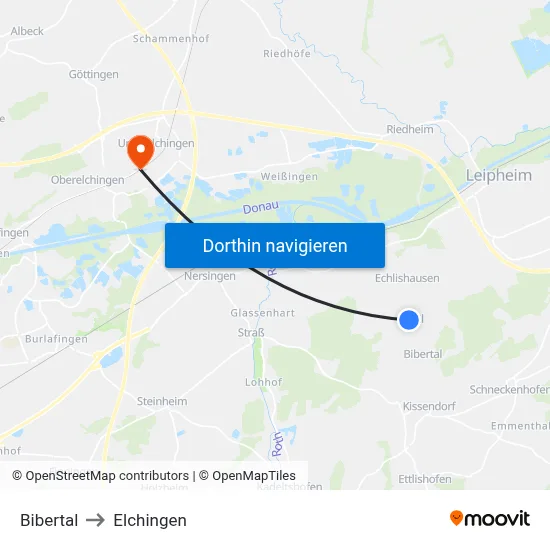 Bibertal to Elchingen map