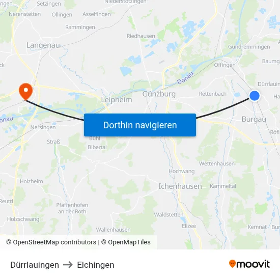 Dürrlauingen to Elchingen map
