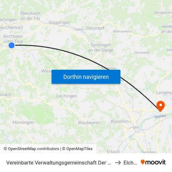Vereinbarte Verwaltungsgemeinschaft Der Stadt Kirchheim Unter Teck to Elchingen map