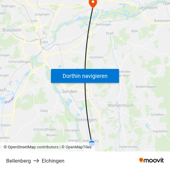 Bellenberg to Elchingen map
