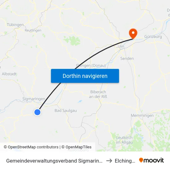 Gemeindeverwaltungsverband Sigmaringen to Elchingen map