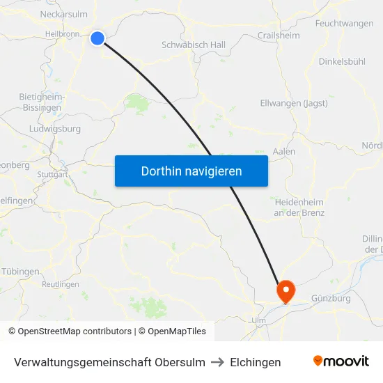 Verwaltungsgemeinschaft Obersulm to Elchingen map