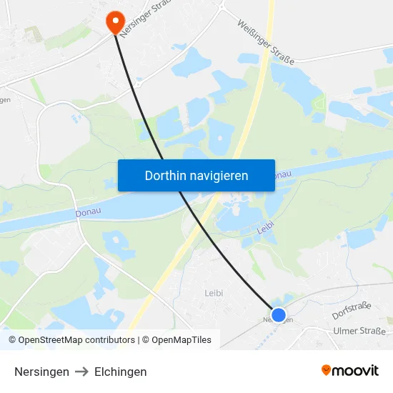 Nersingen to Elchingen map