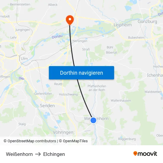 Weißenhorn to Elchingen map