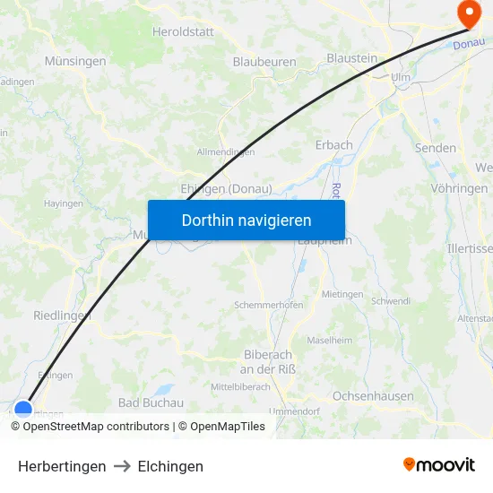 Herbertingen to Elchingen map