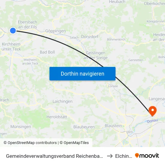 Gemeindeverwaltungsverband Reichenbach An Der Fils to Elchingen map