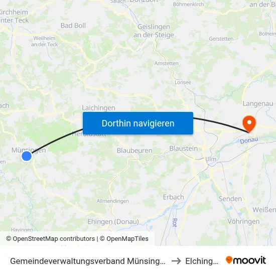 Gemeindeverwaltungsverband Münsingen to Elchingen map